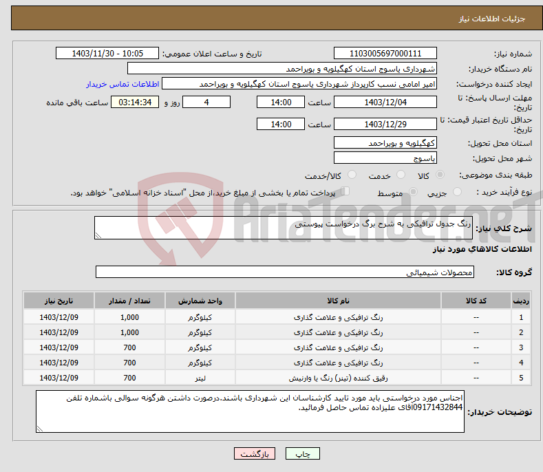 تصویر کوچک آگهی نیاز انتخاب تامین کننده-رنگ جدول ترافیکی به شرح برگ درخواست پیوستی