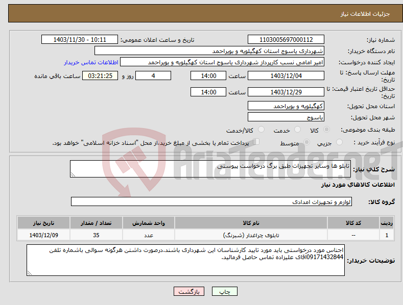 تصویر کوچک آگهی نیاز انتخاب تامین کننده-تابلو ها وسایر تجهیزات طبق برگ درخواست پیوستی