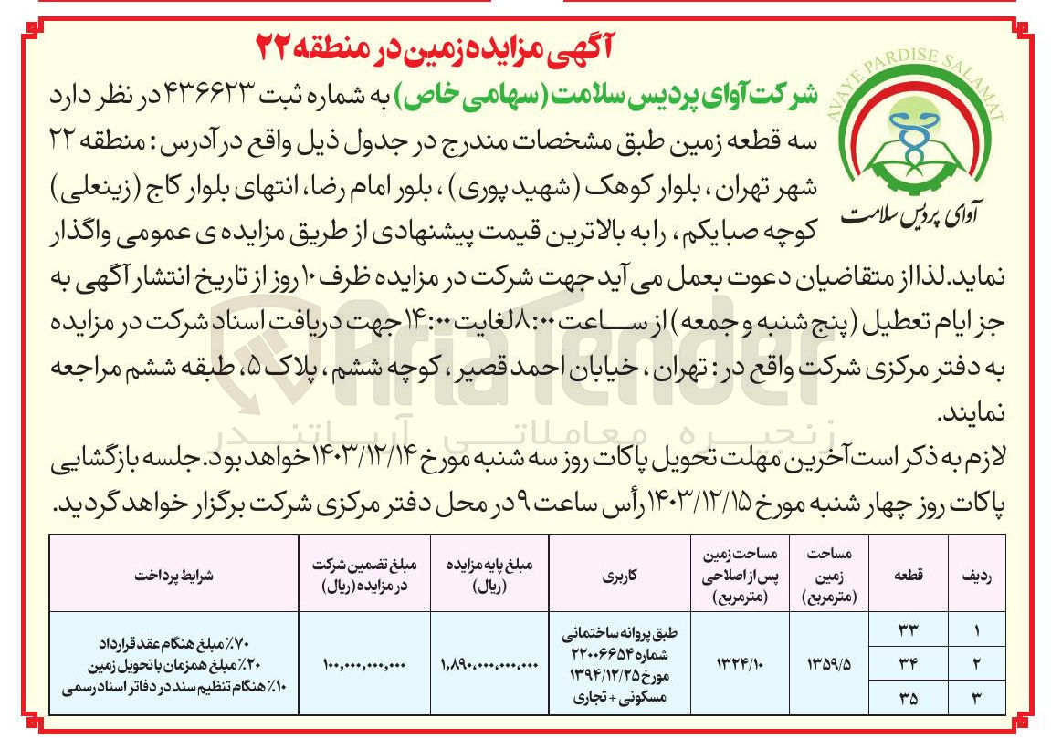 تصویر کوچک آگهی فروش  سه قطعه زمین به مساحت 1359/5 مترمربع با کاربری مسکونی و تجاری