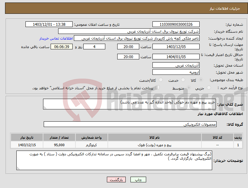 تصویر کوچک آگهی نیاز انتخاب تامین کننده-خرید پیچ و مهره دم خوکی (واحد اندازه گیر به عدد می باشد)