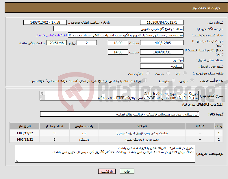 تصویر کوچک آگهی نیاز انتخاب تامین کننده-دوزینگ پمپ سلونوئیدی آنتک Antech مدل nova A 10-10 جنس هد PVDF جنس دیافراگم PTFE سه دستگاه مدل Optima A 6-6 جنس هد PVDF جنس دیافراگم PTFE پنج دستگاه