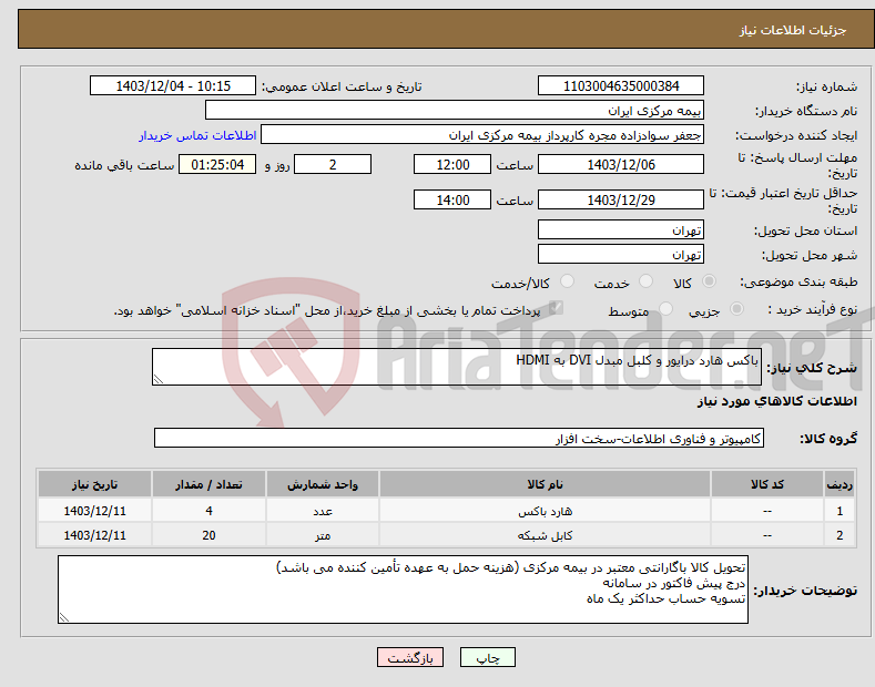 تصویر کوچک آگهی نیاز انتخاب تامین کننده-باکس هارد درایور و کلبل مبدل DVI به HDMI