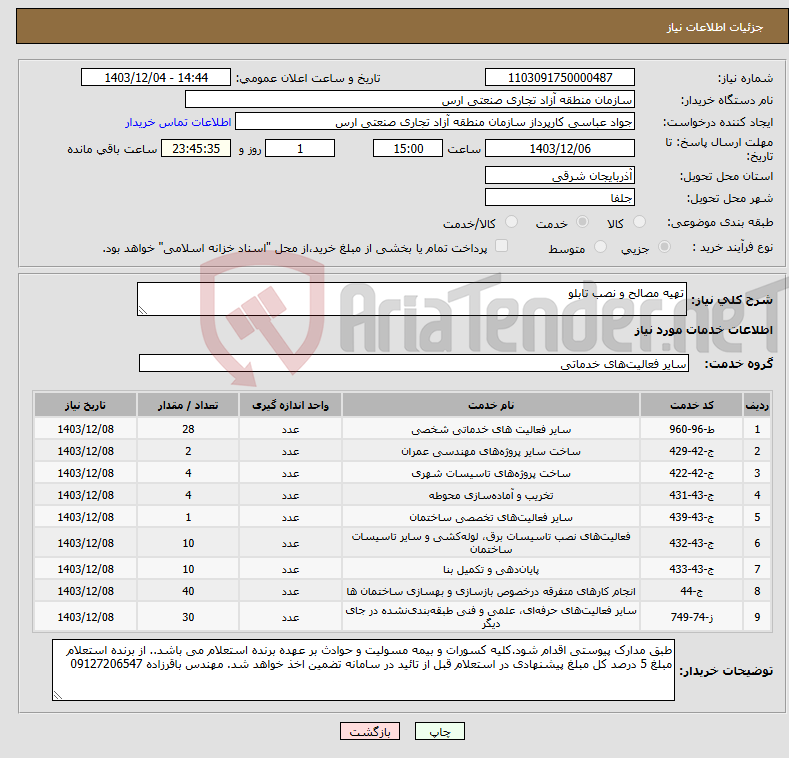 تصویر کوچک آگهی نیاز انتخاب تامین کننده-تهیه مصالح و نصب تابلو