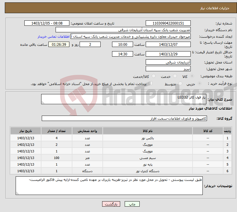 تصویر کوچک آگهی نیاز انتخاب تامین کننده-پار فول کالر LED32