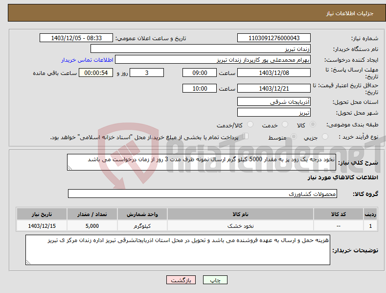 تصویر کوچک آگهی نیاز انتخاب تامین کننده-نخود درجه یک زود پز به مقدار 5000 کیلو گرم ارسال نمونه ظرف مدت 3 روز از زمان درخواست می باشد 