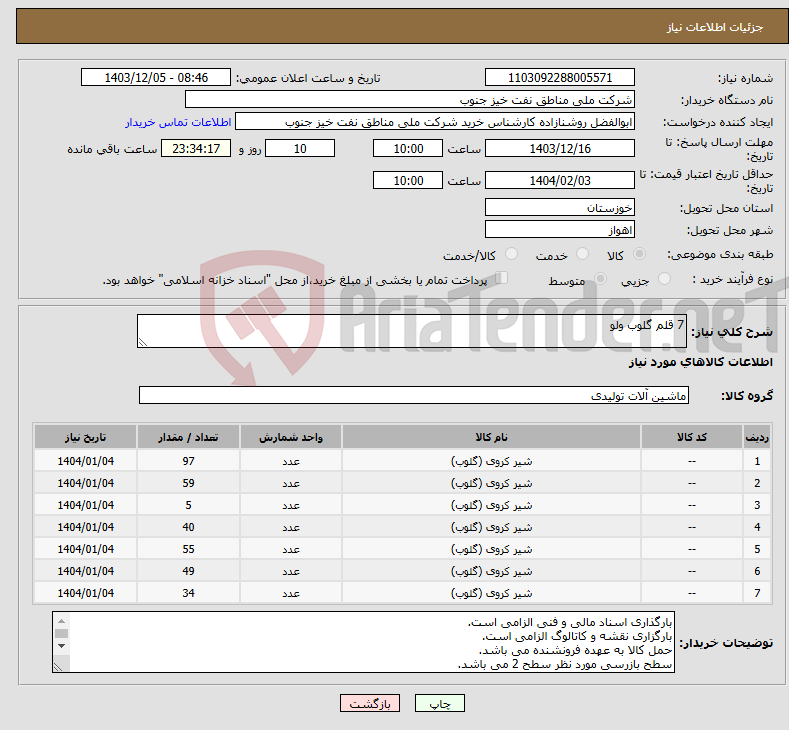 تصویر کوچک آگهی نیاز انتخاب تامین کننده-7 قلم گلوب ولو 