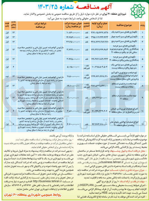 تصویر کوچک آگهی اجرای عملیات نورپردازی خیابان مدرس و کمیل و ...