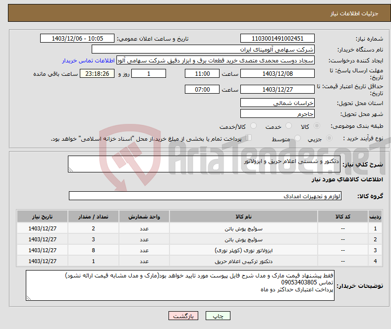 تصویر کوچک آگهی نیاز انتخاب تامین کننده-دتکتور و شستی اعلام حریق و ایزولاتور