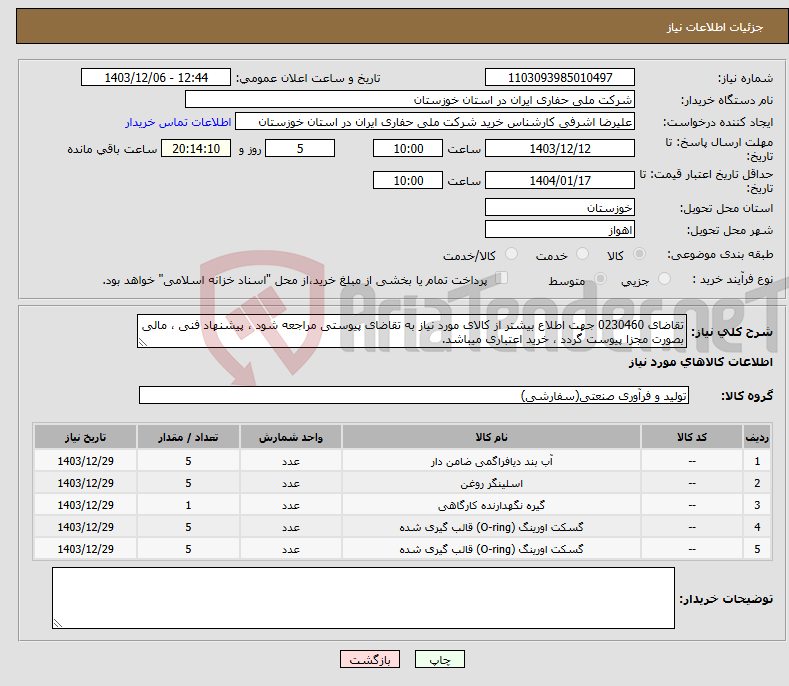 تصویر کوچک آگهی نیاز انتخاب تامین کننده-تقاضای 0230460 جهت اطلاع بیشتر از کالای مورد نیاز به تقاضای پیوستی مراجعه شود ، پیشنهاد فنی ، مالی بصورت مجزا پیوست گردد ، خرید اعتباری میباشد.