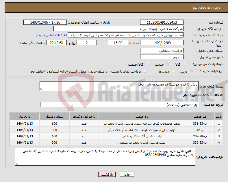 تصویر کوچک آگهی نیاز انتخاب تامین کننده-برش کاری و جوشکاری مجموعه راد و یوک 