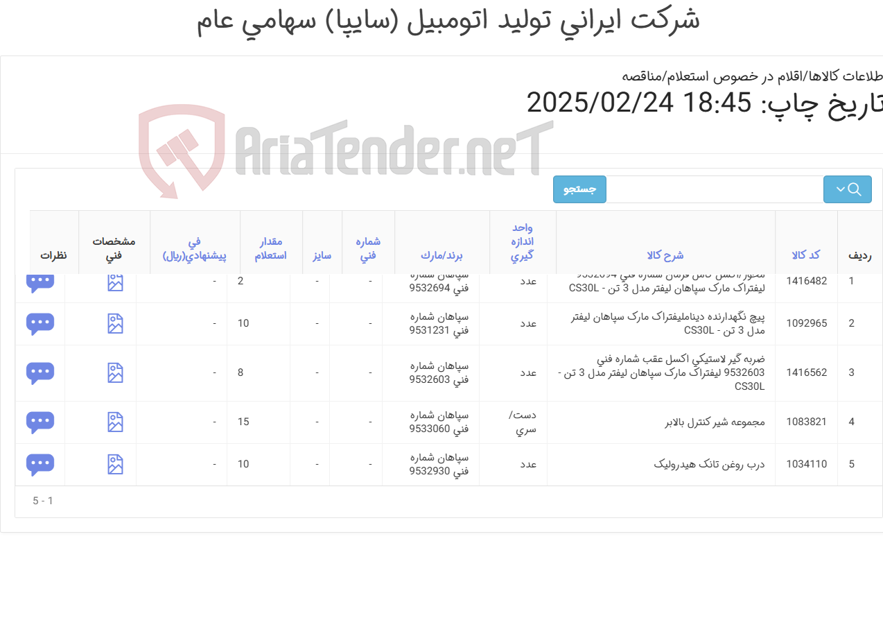 تصویر کوچک آگهی لوازم لیفتراک سپاهان 3تن