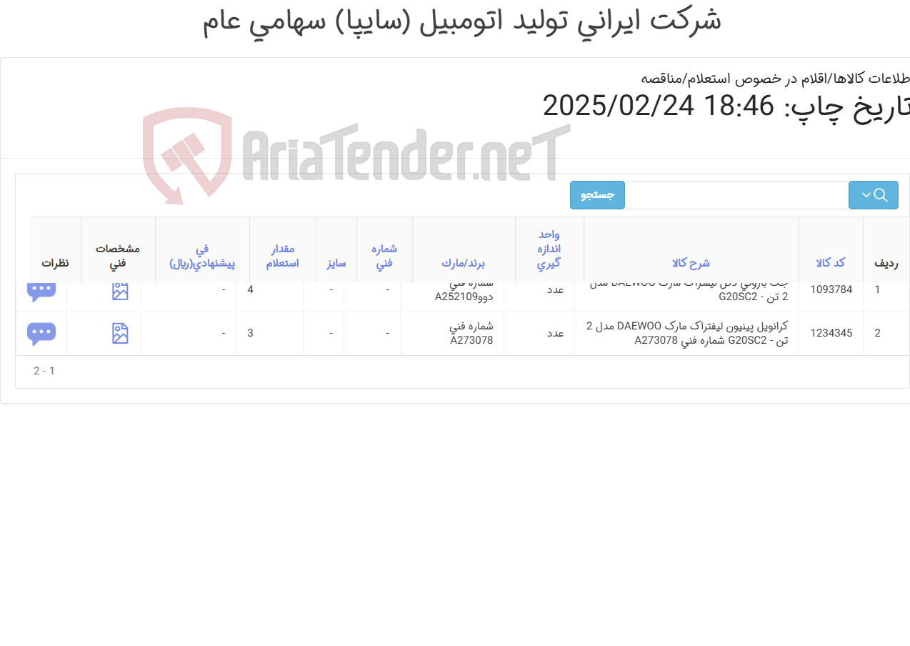 تصویر کوچک آگهی لوازم لیفتراک 2تن دوو Daewoo