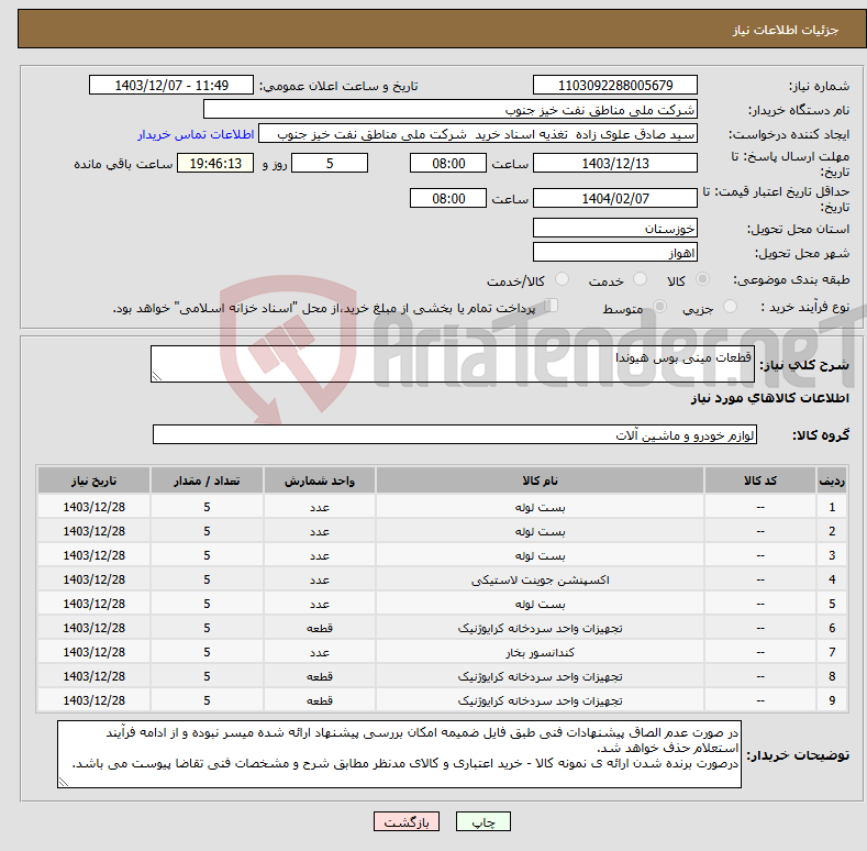 تصویر کوچک آگهی نیاز انتخاب تامین کننده-قطعات مینی بوس هیوندا