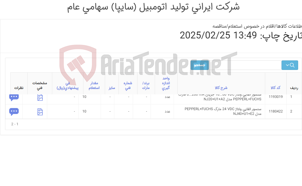 تصویر کوچک آگهی سنسور ‎القایی‏ /زمان بری تحویل فوری در اولویت می باشد
