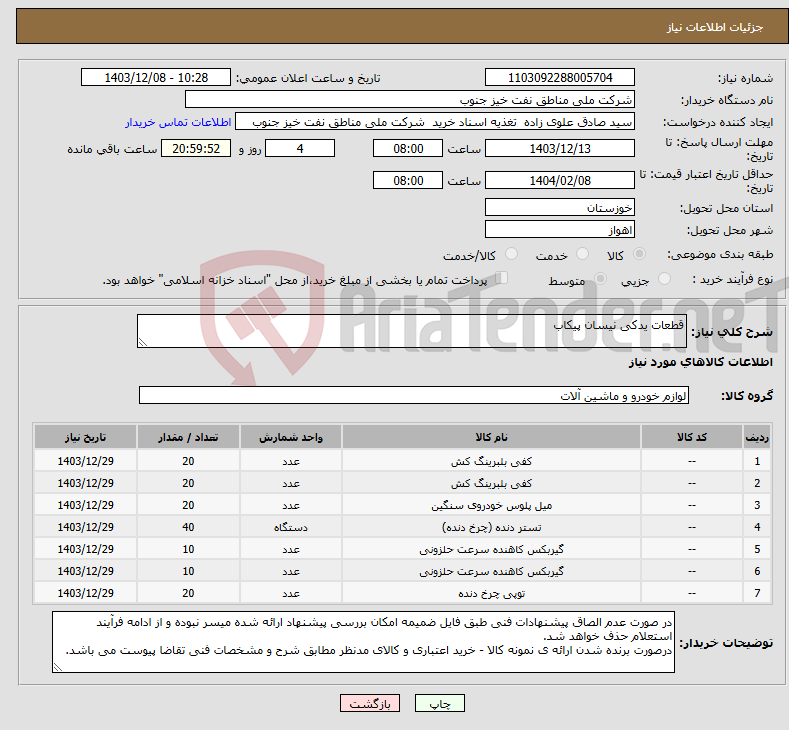 تصویر کوچک آگهی نیاز انتخاب تامین کننده-قطعات یدکی نیسان پیکاب