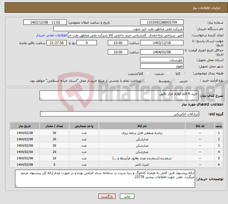 تصویر کوچک آگهی نیاز انتخاب تامین کننده-خرید 6 قلم لوازم ابزار دقیق 