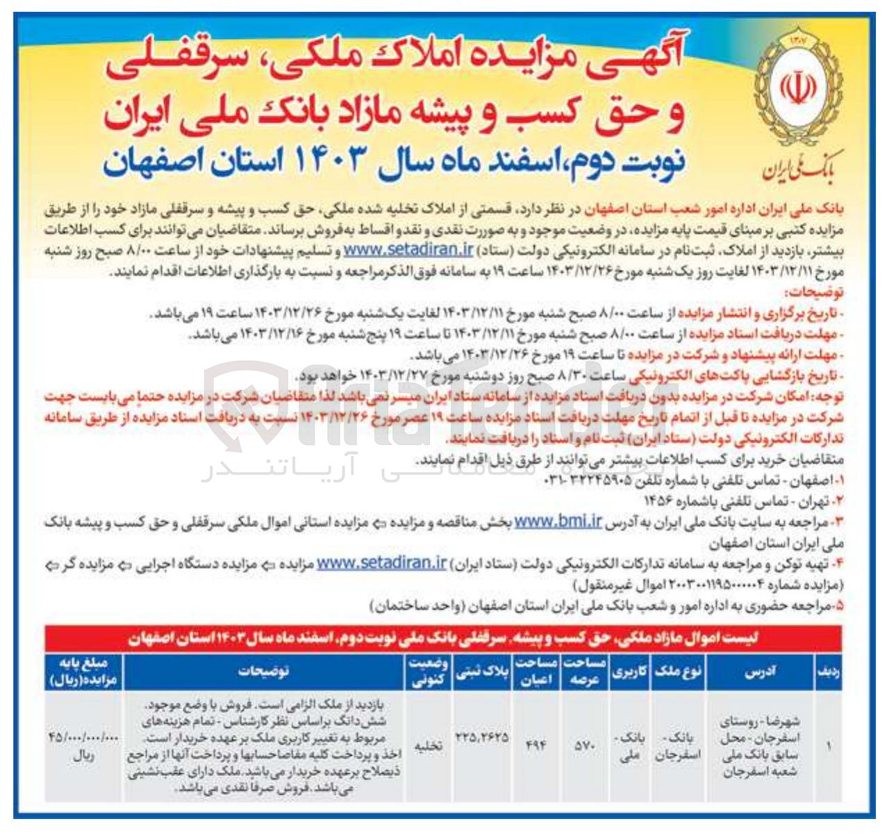 تصویر کوچک آگهی فروش قسمتی از املاک تخلیه شده ملکی حق کسب و پیشه و سرقفلی مازاد خود با کاربری بانک