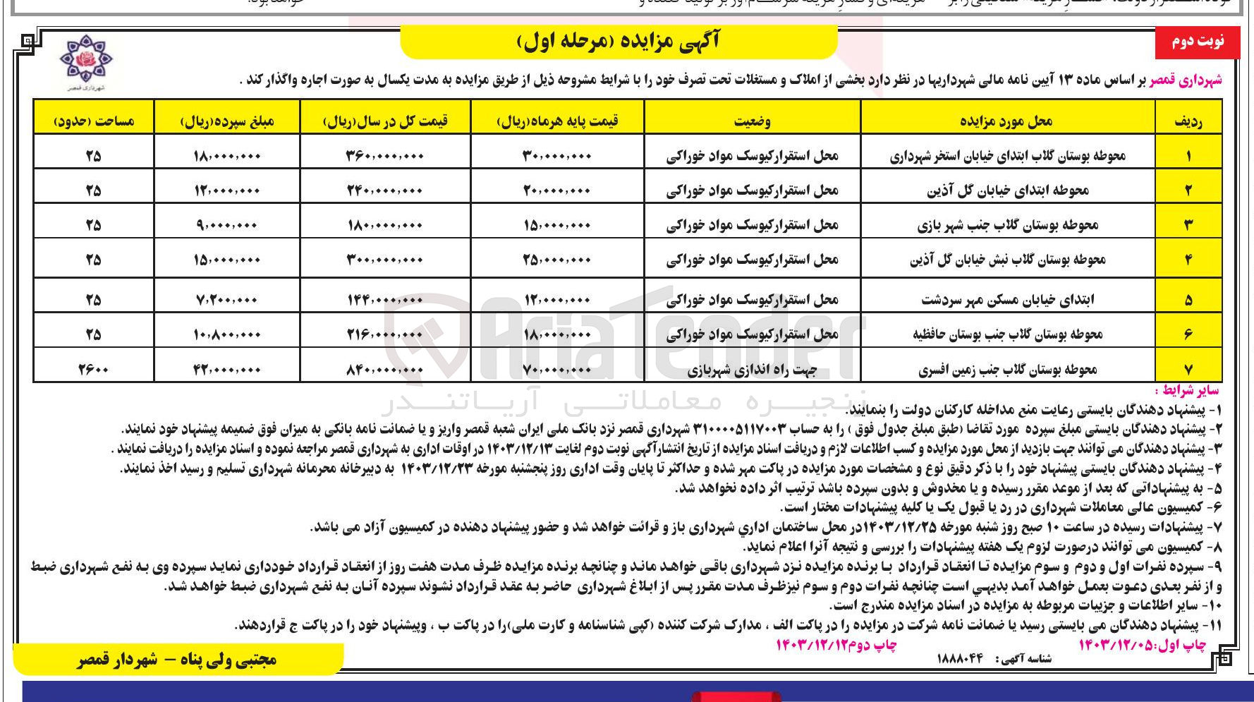تصویر کوچک آگهی اجاره بخشی از املاک و مستغلات تحت تصرف در 7 ردیف 