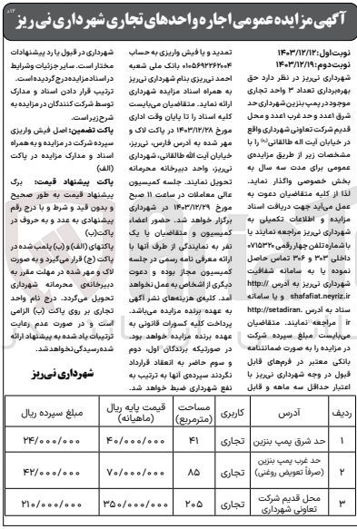 تصویر کوچک آگهی اجاهر تعداد 3 واحد تجاری موجود در پمپ بنزین