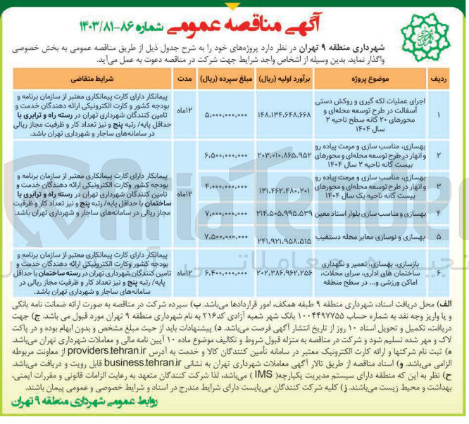 تصویر کوچک آگهی بهسازی و نوسازی معابر محله دستغیب 