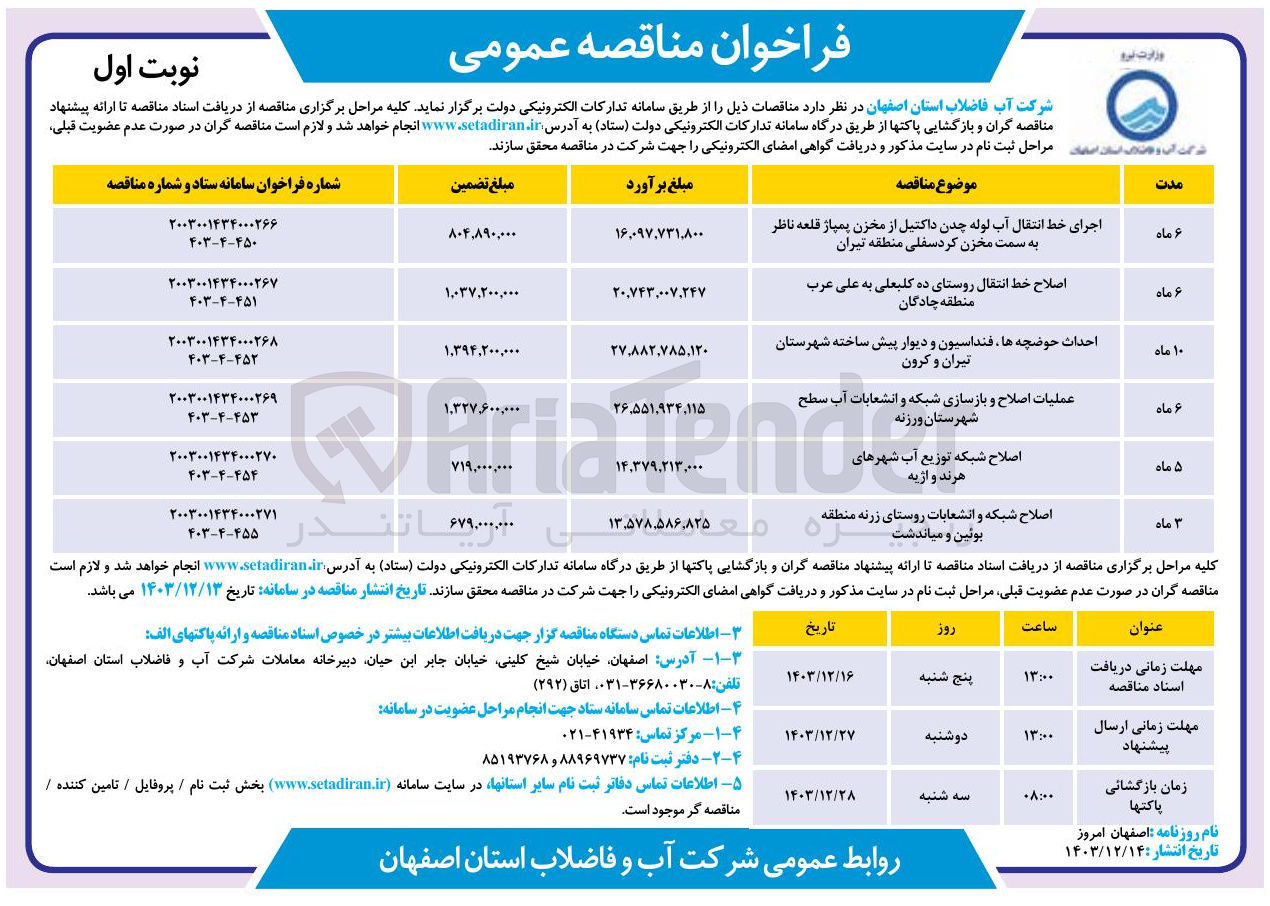 تصویر کوچک آگهی اصلاح شبکه و انشعابات