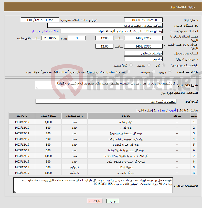 تصویر کوچک آگهی نیاز انتخاب تامین کننده-گل شمعدانی، زبان در قفا، رعنا زیبا، بنفشه هلندی، هفت رنگ، جعفری، انواع شب بو و گازانیا