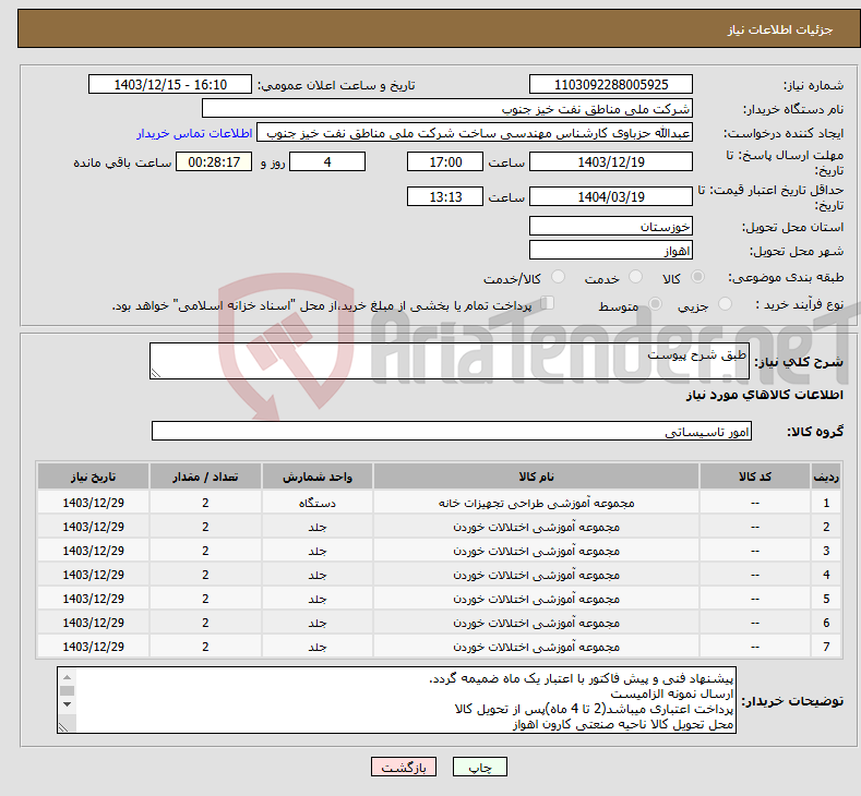 تصویر کوچک آگهی نیاز انتخاب تامین کننده-طبق شرح پیوست
