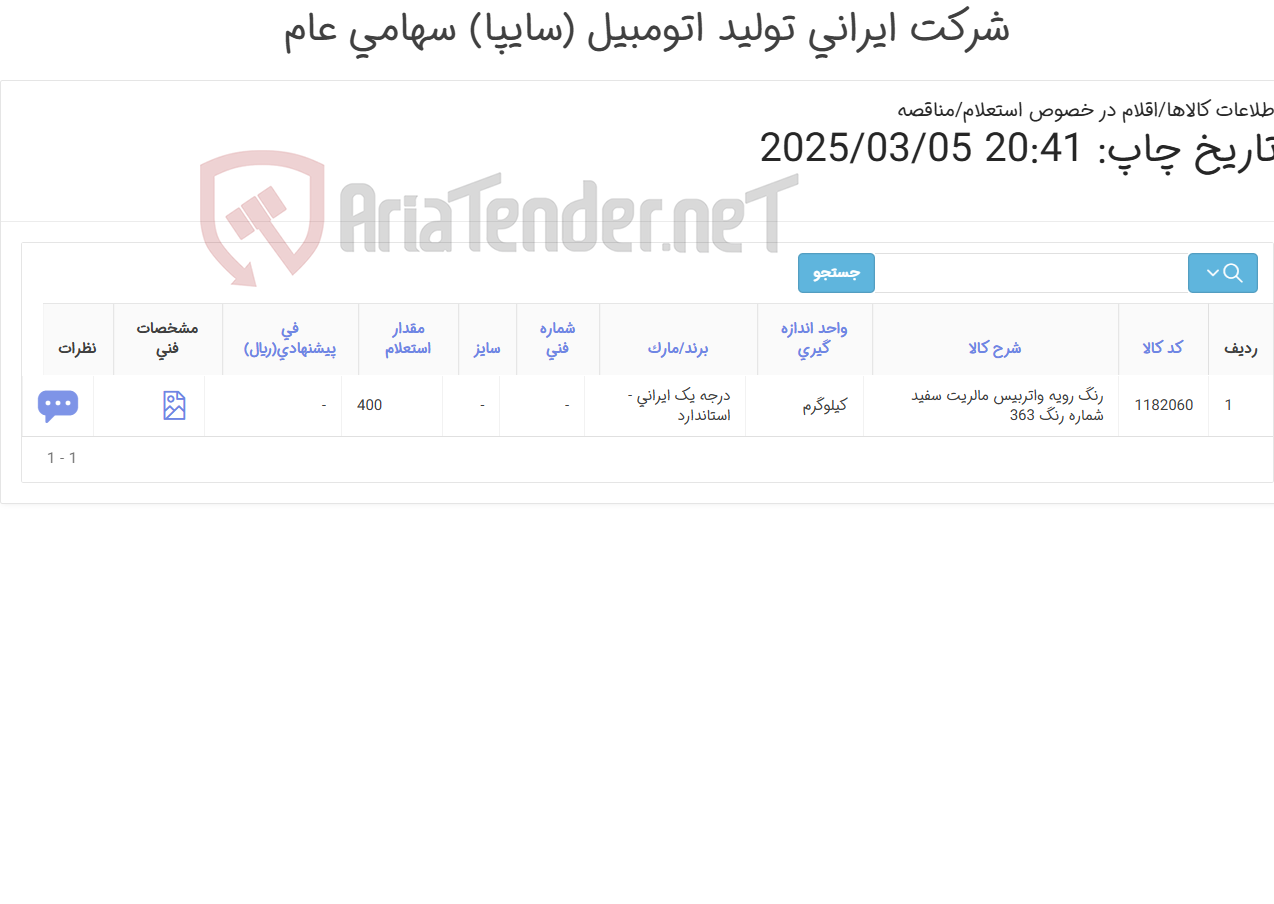 تصویر کوچک آگهی رنگ ‎رویه‏ ‎واتربیس مالریت‏ ‎سفید‏