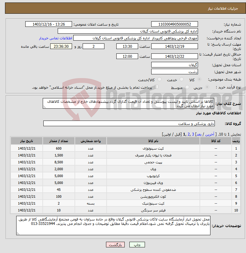 تصویر کوچک آگهی نیاز انتخاب تامین کننده-کالاها بر اساس تایید و لیست پیوستی و تعداد آن قیمت گذاری گردد.پیشنهادهای خارج از مشخصات کالاهای مورد نیاز ابطال می گردد