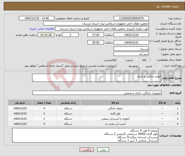 تصویر کوچک آگهی نیاز انتخاب تامین کننده-لوازم خانگی و اداری