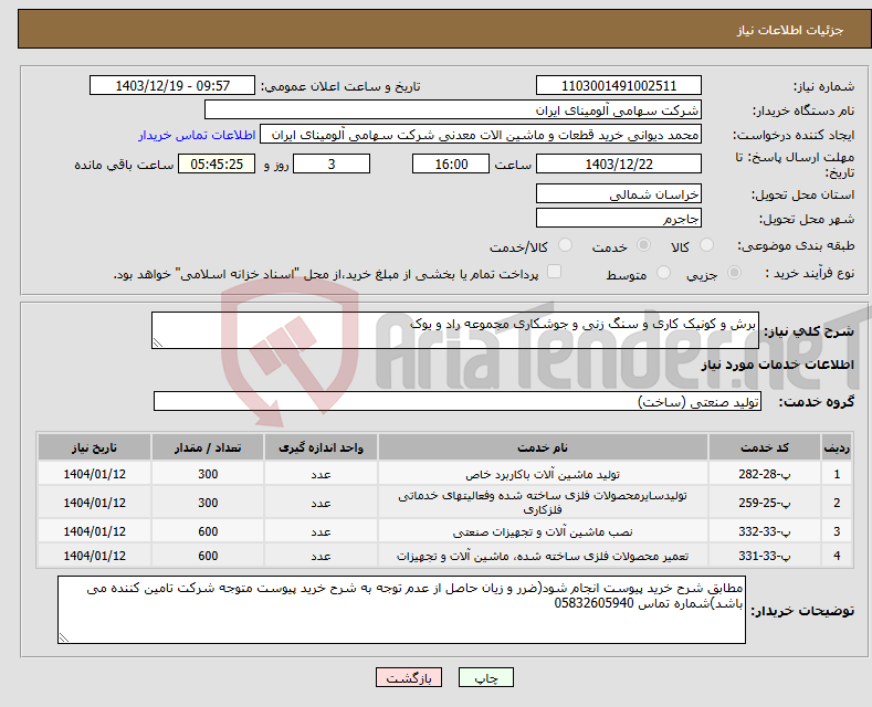تصویر کوچک آگهی نیاز انتخاب تامین کننده-برش و کونیک کاری و سنگ زنی و جوشکاری مجموعه راد و یوک 