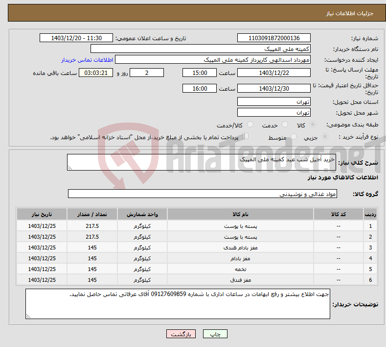 تصویر کوچک آگهی نیاز انتخاب تامین کننده-خرید آجیل شب عید کمیته ملی المپیک