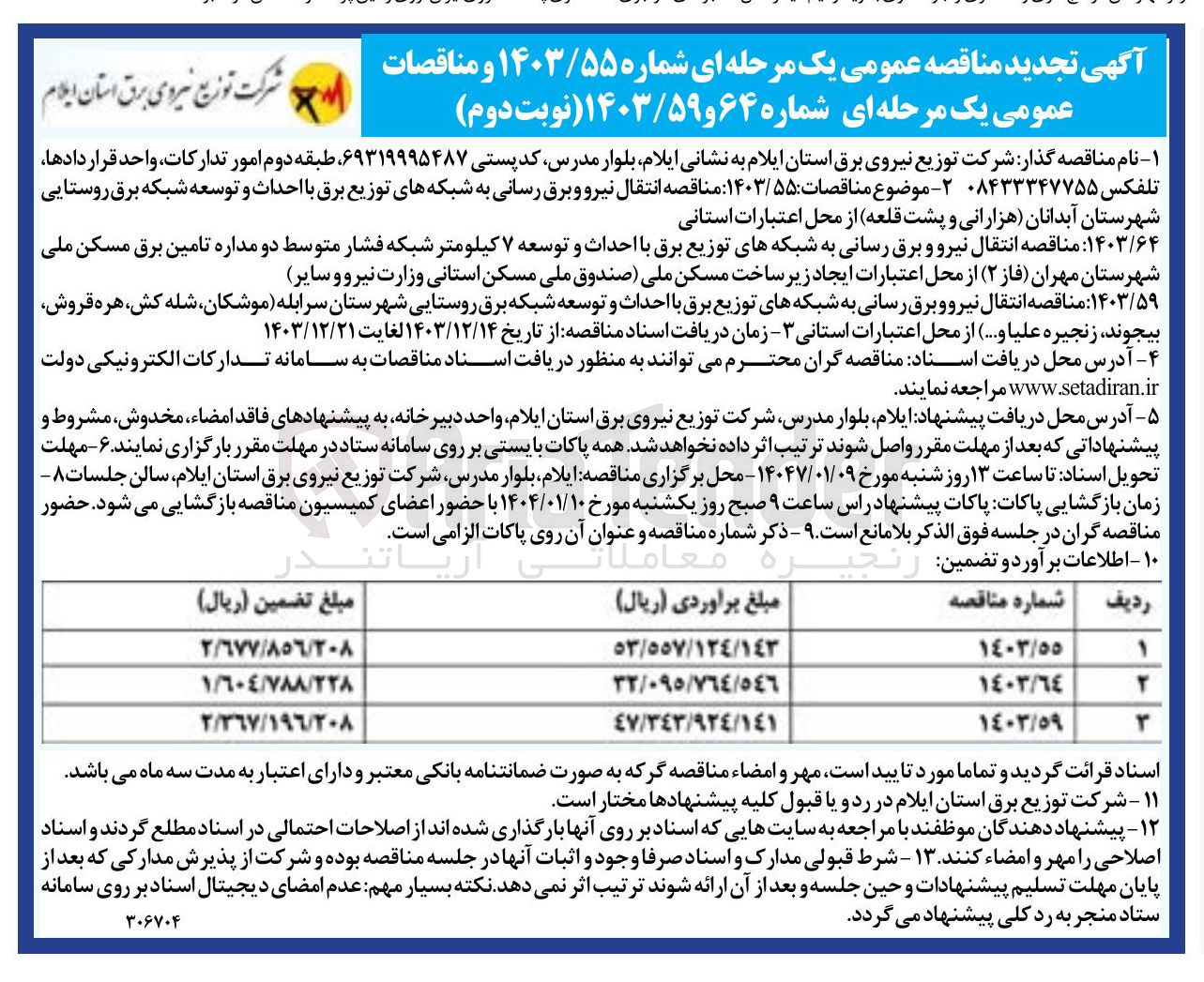 تصویر کوچک آگهی انتقال نیرو و برق رسانی به شبکه های توزیع برق با احداث و توسعه شبکه برق روستایی شهرستان سرابله موشکان شله کش هره قروش بیجوند زنجیره علیا و ... از محل اعتبارات استان