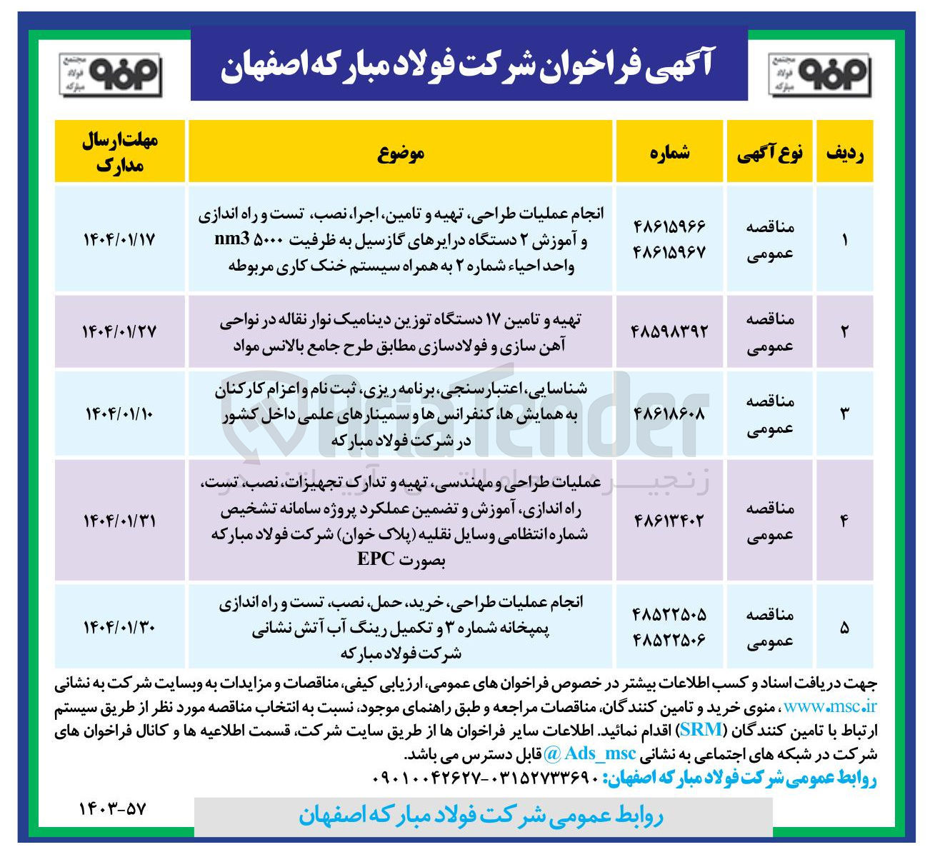 تصویر کوچک آگهی انجام عملیات ، طراحی ، خرید حمل ، نصب تست و راه اندازی پمیخانه شماره ۳ و تکمیل رینگ آب آتش نشانی شرکت فولاد مبارکه