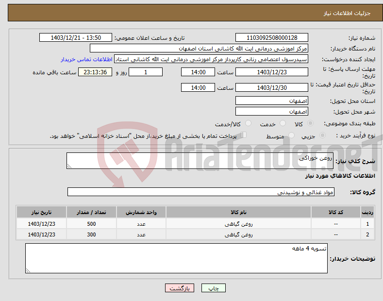 تصویر کوچک آگهی نیاز انتخاب تامین کننده-روغن خوراکی