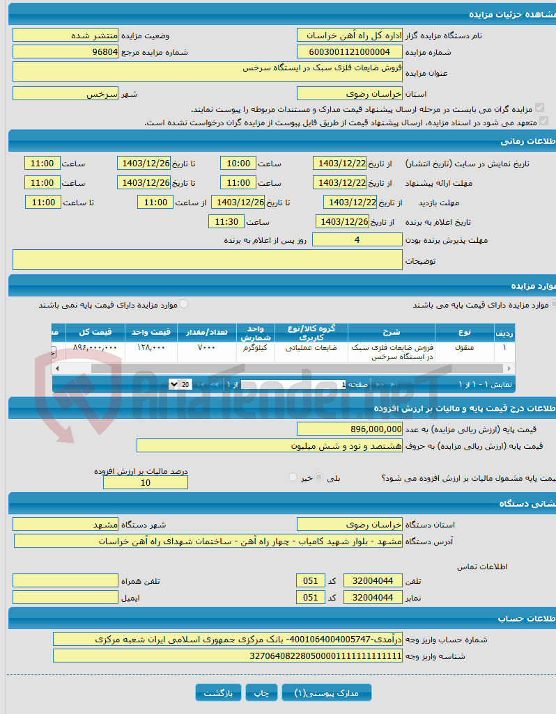 تصویر کوچک آگهی فروش ضایعات فلزی سبک در ایستگاه سرخس 