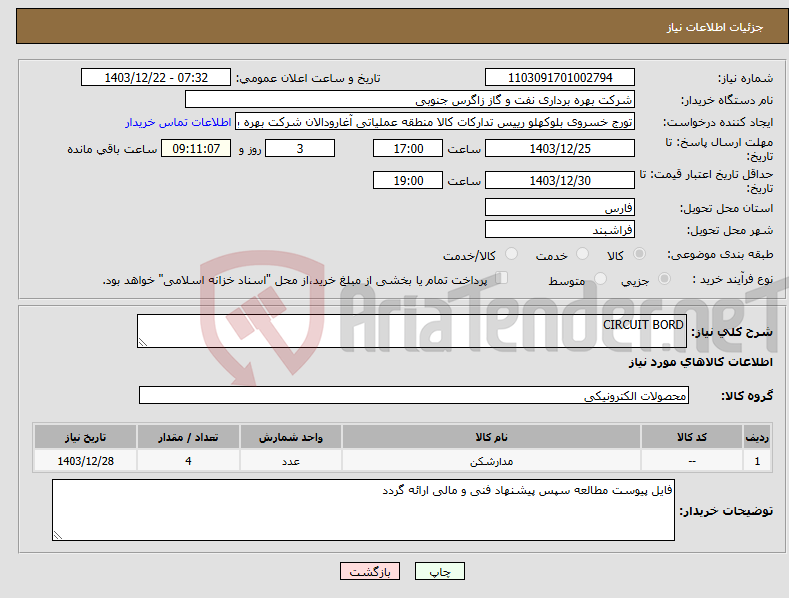 تصویر کوچک آگهی نیاز انتخاب تامین کننده-CIRCUIT BORD