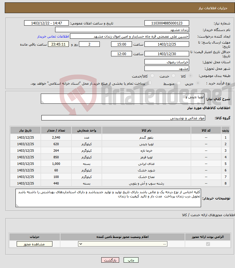 تصویر کوچک آگهی نیاز انتخاب تامین کننده-لوبیا چیتی و 