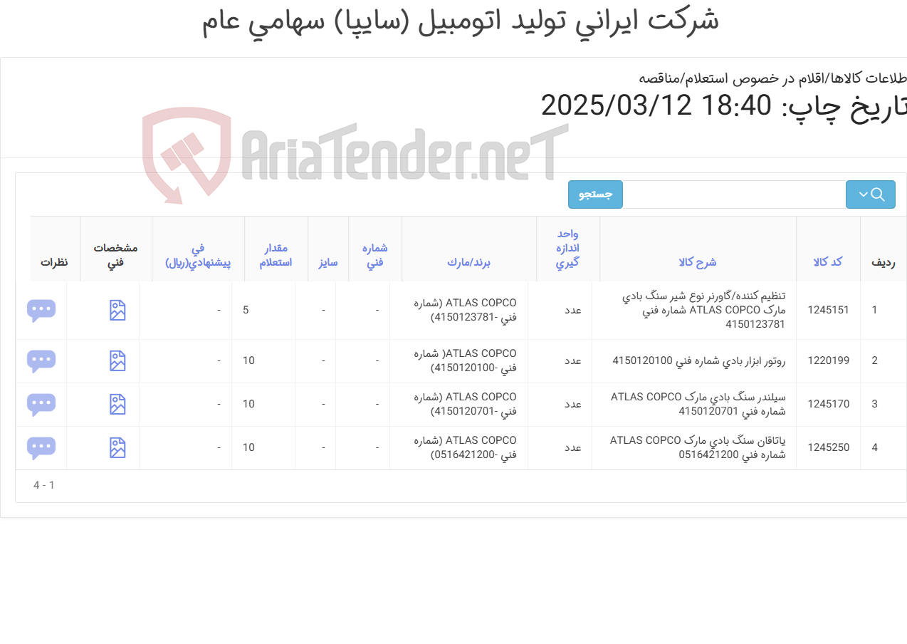 تصویر کوچک آگهی تامین چهار ردیف روتور, تنظیم کننده/گاورنر و ... سنگ بادی