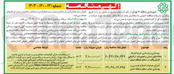 تصویر کوچک آگهی اجرای عملیات اصلاح هندسی و بهسازی معابر 