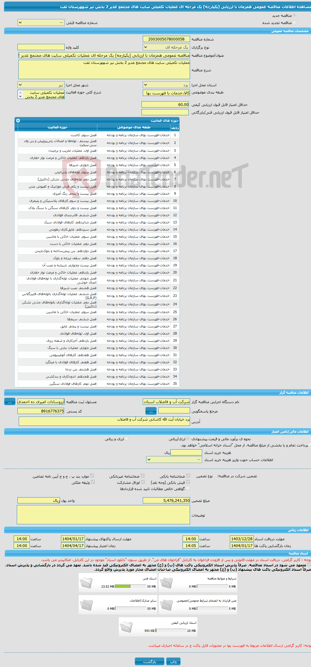 تصویر کوچک آگهی مناقصه عمومی همزمان با ارزیابی (یکپارچه) یک مرحله ای عملیات تکمیلی سایت های مجتمع غدیر 2 بخش نیر شههرستان تفت