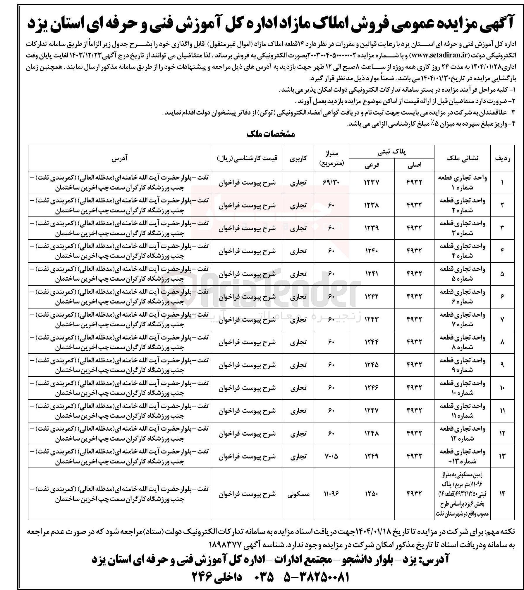 تصویر کوچک آگهی فروش ۱۴ قطعه املاک مازاد (اموال غیر منقول) قابل واگذاری