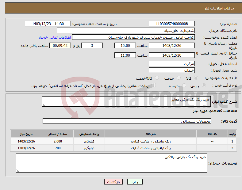 تصویر کوچک آگهی نیاز انتخاب تامین کننده-خرید رنگ تک جزئی معابر
