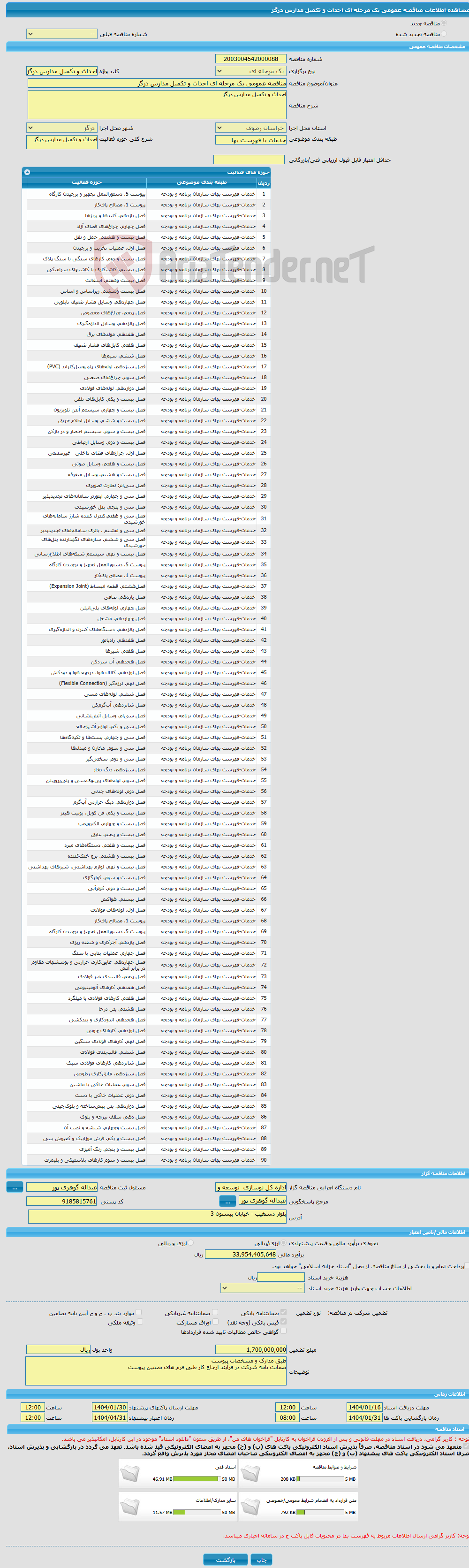 تصویر کوچک آگهی مناقصه عمومی یک مرحله ای احداث و تکمیل مدارس درگز 