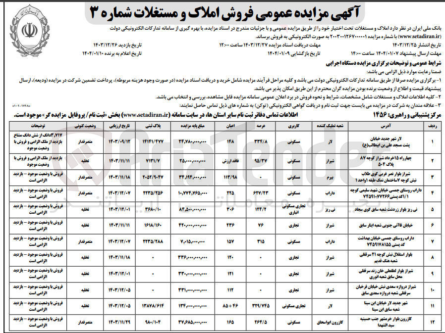 تصویر کوچک آگهی فروش املاک در 12 ردیف با کاربری مسکونی، تجاری، انبار