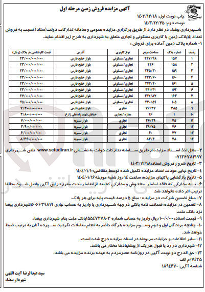 تصویر کوچک آگهی فروش  تعداد ۱٤ پلاک زمین با کاربری مسکونی و تجاری