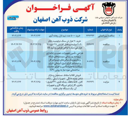 تصویر کوچک آگهی فروش اقلام اسقاط مستعمل و مازاد شامل لوازم خانگی تجهیزات برقی رایانه کابل کاغذ باطله بشکه فلزی ۲۲۰ لیتری باطری گاز ژنراتور نیروگاه گازی و تجهیزات آن یک دستگاه چاپ نقشه 
