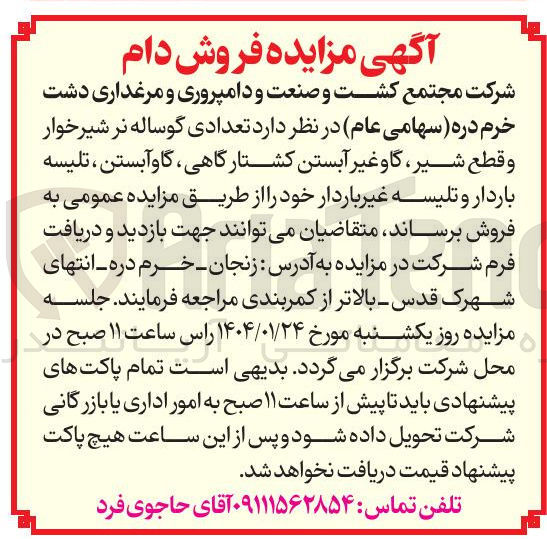 تصویر کوچک آگهی تعدادی گوساله نر شیرخوار و قطع شیر گاو غیر آبستن کشتارگاهی ، گاو آبستن ، تلیسه باردار و تلیسه غیر باردار