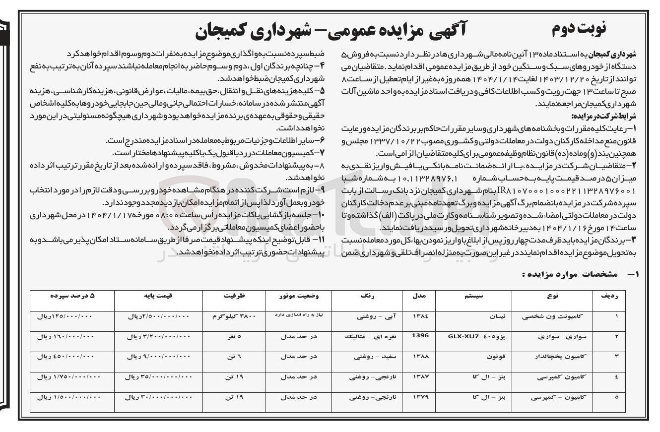 تصویر کوچک آگهی  فروش ۵ دستگاه از خودروهای سبک و سنگین