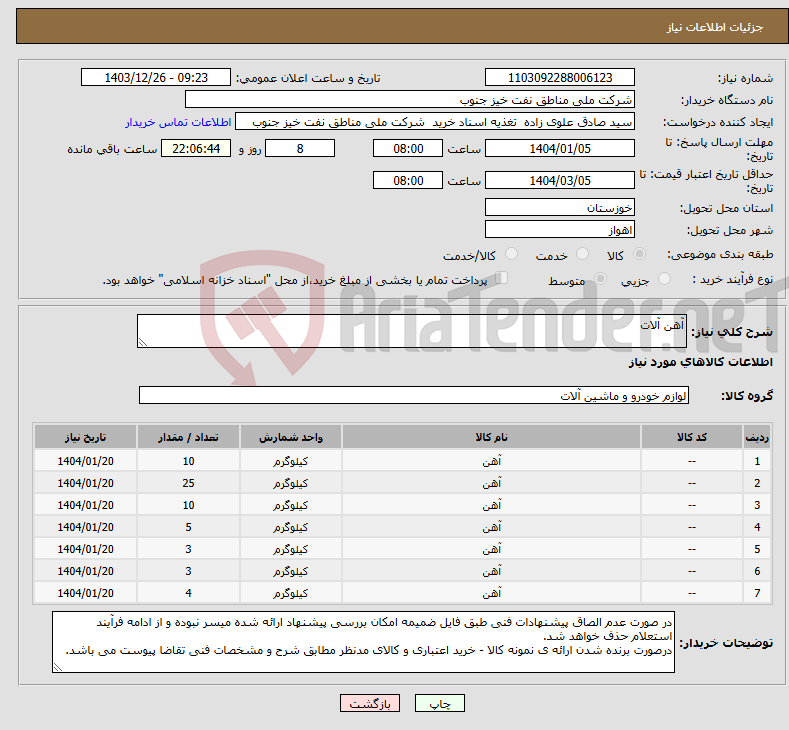 تصویر کوچک آگهی نیاز انتخاب تامین کننده-آهن آلات